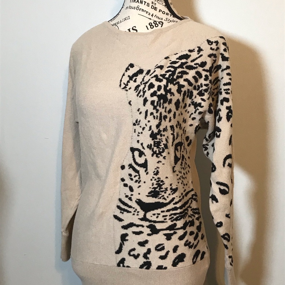 CHEETAH 100% COTTON TAN/BEIGE SWEATER JACKLYN SMITH SIZE S/C